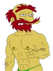 abs arm_hair beard biceps edit edited editfag green_thong groundskeeper_willie male muscular_male nervous nipple_piercing nipples nude older_male red_hair screencap screenshot screenshot_edit shy the_simpsons thong transparent_background unibrow unknown_artist