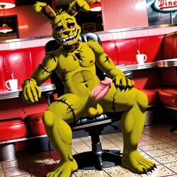 1boy ai_generated anthro erection five_nights_at_freddy's legs_apart male male_only nude office_chair penis presenting solo solo_focus springtrap_(fnaf)