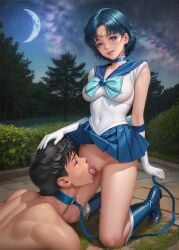 1boy 1girls ai_generated blue_eyes blue_hair collar crying cunnilingus digital_media_(artwork) eating_pussy female female_focus leash licking_pussy male nebula open_mouth pussy pussy_juice sailor_mercury sailor_moon sailor_senshi sailor_uniform skirt slave smile tears tongue tongue_out