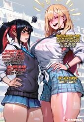 1futa 1girls ai_generated big_breasts clothed clothing dialogue english english_text futanari kitagawa_marin maddogai my_dress_up_darling school_uniform shiny_skin student sugaya_nowa tagme teenage_girl teenager text twintails watermark