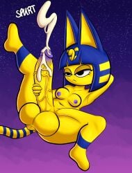 1futa 1futanari absurd_res animal_crossing ankha ankha_(animal_crossing) anthro balls belly_button big_balls big_dick big_penis blue_glans blue_nipples bodily_fluids bored breasts cum cumshot dickgirl domestic_cat ejaculation felid feline felis frown futanari genital_fluids genitals glans gynomorph hand_behind_head hi_res huge_balls huge_cock intersex jakel009 lying mammal markings masturbation nintendo nipples nude on_back penile penile_masturbation penis retracted_balls scrotum solo spread_legs spreading striped_markings striped_tail stripes tail tail_markings urethra vein veiny_penis