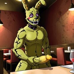 ai_generated anthro big_penis erection five_nights_at_freddy's holding_penis male male_only nude penis presenting restaurant solo solo_focus springtrap_(fnaf)