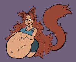 cat_features digestion digestion_sequence febberdoogl female freckles implied_vore long_hair long_tail maddie_davis_(febberdoogl) smirk soft_vore unknown_prey vore