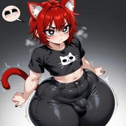 ai_generated black_legwear bulge cat_ears catboy femboy red_hair thick_ass thick_thighs wide_hips