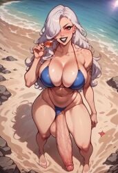 ai_generated bikini bikini_top blonde_hair breasts cum cum_drip cum_on_body cum_on_breasts erection futa_focus futa_only futanari huge_ass huge_breast huge_butt huge_cock