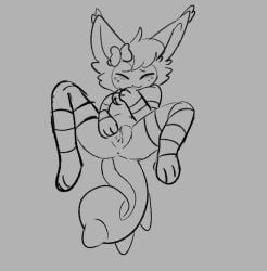 2023 anthro anus bloowolfy closed_eyes felid feline female generation_3_pokemon genitals greyscale hi_res mammal monochrome nintendo pokemon pokemon_(species) pussy skitty smile solo