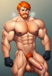 1boy 2025 abs ai_generated balls bara beard biceps big_balls big_penis black_gloves bodybuilder civitai cock cum cum_drip disney disney_channel erect_penis erection facial_hair gay genderswap_(ftm) gloves green_eyes hairy hairy_arms hairy_chest hairy_legs heavy_breathing high_resolution highres huge_balls huge_cock hunk kim_possible kimberly_ann_possible male manly muscular muscular_arms muscular_male mustache navel nude orange_hair pecs penis pubic_hair rule_63 short_hair simple_background solo sweat teen_boy veiny veiny_muscles veiny_penis