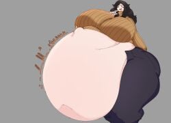 1girls belly breasts female gorestuffed huge_belly hyper_breasts jeans ko_(koi_alive) massive_belly thick_thighs thighs vore vore_belly