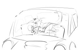 1boy 2025 anonymous_artist backseat blush car cat_ears cat_girl cat_tail duo female female female_on_top glasses indie_virtual_youtuber inside inside_car lying_on_back male male/female male_on_bottom minikomew raised_tail sketch vedal987 virtual_youtuber vtuber white_background x-ray