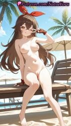 1girls ai_generated amber_(genshin_impact) anime anime_style arm_support asian bangs barefoot beach beach_chair beach_umbrella blue_sky blush bow_hairband breasts brown_eyes brown_gloves brown_hair bust busty cleft_of_venus closed_mouth cloud collarbone completely_nude crossed_bangs day feet female_focus female_only fingerless_gloves foot_fetish foot_out_of_frame full_body genshin_impact gloves hair_between_eyes hair_ribbon hairband hairbow hand_up hentai hi_res high_quality high_resolution highres knees_together_feet_apart legs lens_flare long_hair looking_at_viewer medium_breasts natsuyoru navel nipples nipples_outside nude nude_female ocean one_eye_closed outdoors palm_tree parasol patreon public_nudity pussy red_hairband red_ribbon ribbon sitting sky smile solo solo_female stomach sunlight thighs toenails toes tongue tongue_out tree umbrella uncensored v v_over_eye vagina voluptuous voluptuous_female water