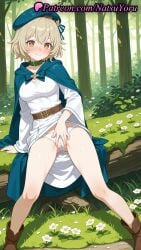 1girls ai_generated anime anime_style arm_support bangs bare_legs belt beret blonde_hair blue_cape blue_headwear blush boots breasts brown_belt brown_eyes brown_footwear bust busty cameltoe cape choker cloak closed_mouth clothes_lift collar day delicious_in_dungeon dress dress_lift dungeon_meshi falin_touden feet_out_of_frame female female_focus female_masturbation female_only fingering flower forest grass green_cape hair_between_eyes hat hentai hi_res high_quality high_resolution highres legs log long_sleeves looking_at_viewer masturbation medium_breasts natsuyoru nature outdoors panties pantsu patreon presenting pussy pussy_juice short_hair sitting skirt skirt_lift smile solo solo_female spread_legs spread_pussy spread_pussy_under_clothes thighs through_clothes tree tree_stump underwear voluptuous voluptuous_female wet_panties white_dress white_flower white_panties yellow_eyes