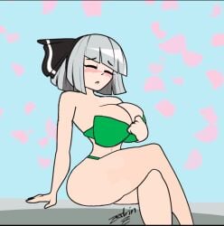 big_ass bikini blush crossed_legs huge_breasts sexy sweat thick_thighs touhou youmu_konpaku zedrin