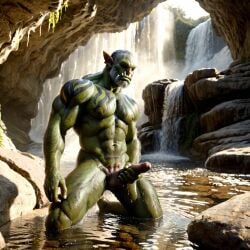 ai_generated bara big_muscle big_penis erection green_skin huge_cock male muscular_male orc orc_male orced penis