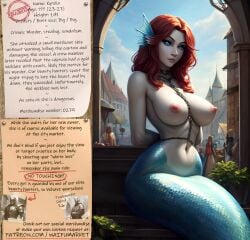 ai_generated anime big_breasts big_breasts big_breasts blue_eyes bondage bondage bounty_hunters chains edited fantasy female fictional market mermaid naked nude pale_skin photoshop red_hair requested roleplay scales slave slavegirl slavery waifu