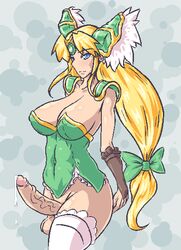 1futa big_breasts blonde_hair blue_eyes breasts cleavage erection futa_only futanari greatanteka intersex large_breasts large_penis long_hair penis precum riesz seiken_densetsu seiken_densetsu_3 solo