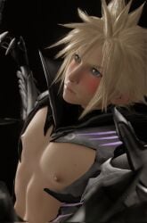 1boy blonde_hair blue_eyes cloud_strife final_fantasy final_fantasy_vii human human_only light-skinned_male light_skin male male_focus male_only nipples solo solo_male square_enix tight_clothing