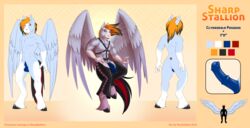 1boy 2016 animal_genitalia animal_penis anthro athletic balls beard blue_fur blue_penis clothed clothing equine equine_penis erection facial_hair feathered_wings feathers flared_penis fur goatee hair harness hooves horsecock male male_only mammal medial_ring model_sheet multicolored_fur nude on_one_leg orange_hair pants pegasus penis peridotkitty sharp_stallion sheath solo standing two_tone_fur white_fur wings