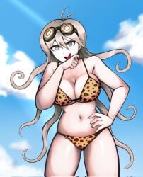 bikini blonde_hair blue_eyes breasts cleavage danganronpa danganronpa_(series) danganronpa_v3 female female_only goggles goggles_on_head iruma_miu leopard_print leopard_print_bikini long_hair sky_background triplestabber