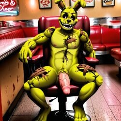 ai_generated big_penis diner five_nights_at_freddy's legs_apart office_chair presenting springtrap springtrap_(fnaf)