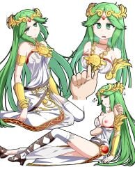 breasts breasts_out empty_eyes etlabsotwe goddess green_hair kid_icarus long_hair mind_control nintendo palutena undressing