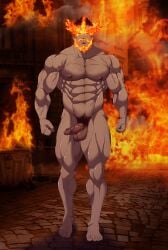 1boy abs balls bara beard beefy biceps big_areola big_balls big_breasts big_penis blue_eyes boku_no_hero_academia burning burning_building chest_hair clenched_hand clenched_teeth completely_nude daddy dark_lighting dark_penis dilf endeavor_(boku_no_hero_academia) endeavor_(my_hero_academia) enji_todoroki erection excessive_pubic_hair feet fire flame foreskin_folds full_body hairy happy_trail hi_res hunk leg_hair looking_at_viewer male male_breasts male_only manly mature_male moustache muscles muscular muscular_arms muscular_legs muscular_male muscular_thighs my_hero_academia navel on_fire oppai outdoor_nudity outdoors pecs pubic_hair quadriceps quirk_(mha) realistic_background realistic_textures red_hair ryans short_hair six_pack solo standing thick_arms thick_neck thick_penis thick_thighs thunder_thighs tiled_floor toes tough_guy uncensored veiny_arms veiny_legs veiny_muscles walking