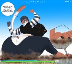 aircraft airplane buttcrush dialogue elduc123 feet flexing fortnite fortnite:_battle_royale giantess gigantic_ass gigantic_breasts hud macro meow_skulls_(fortnite) meowskulls muscular nipples nipples_visible_through_clothing paws stomping text thick_thighs