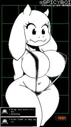 1girls animal_ears anthro bovid caprine dated dialogue dialogue_box female female_only furry goat goat_girl horns large_breasts navel pixel_art sling_bikini solo spicyboi starrock64 sweatdrop tagme thick_thighs toby_fox toriel twitter_username undertale undertale_(series) white_fur