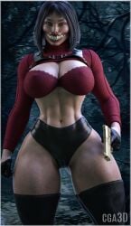 3d abs ada_wong_(cosplay) asian_female ass athletic_female big_ass big_breasts big_butt breasts cga3d cosplay crossover_cosplay erotichris fusion fusion_character gloves mileena mileena_(new_era) mortal_kombat mortal_kombat_1_(2023) resident_evil resident_evil_4 thick_ass thick_thighs