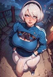 2b bra cum cum_drip cum_on_body cum_on_breasts cum_on_face futa_focus futa_only futanari glasses huge_ass huge_breast huge_butt huge_cock nier:_automata sports_uniform sportswear