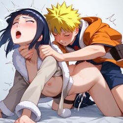 1boy ai_generated choking cum female hyuuga_hinata motion_lines naruto orgasm sex_from_behind small_breasts teen uzumaki_naruto