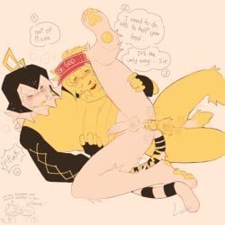 2boys anal anal_sex balls blush cum cum_drip cum_in_ass cum_inside deer_boy deer_tail dialogue elliot_(forsaken) elliot_(work_at_a_pizza_place) english_text forsaken_(roblox) fur hat helmet male male/male male_only naked naked_male no_panties paws penis ringmaster_(forsaken) roblox roblox_game robloxian self_upload sexmaster99 text thighs tiger_boy tiger_tail wagging_tail white_skin work_at_a_pizza_place yellow_body yellow_skin