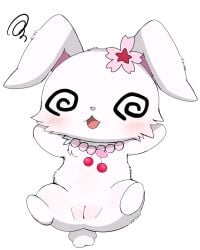 accessory azuo blush dizzy female female_feral feral flower flower_in_hair fur genitals hair hair_accessory hi_res jewelpet lagomorph leporid mammal plant pussy rabbit ruby_(jewelpet) sanrio sega_fave simple_background solo spiral_eyes spread_legs spreading white_background white_body white_fur