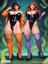 ai_generated big_breasts breasts daphne_blake large_breasts latex_bodysuit scooby-doo shtora thick_thighs velma_dinkley