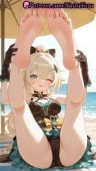 1girls ai_generated animal_ears anime anime_style asian ass bangs bare_legs bare_shoulders barefoot beach beach_umbrella black_bow black_gloves black_panties blonde_hair bow breasts bust busty cameltoe cat_ears crossed_bangs dress feet feet_up female_focus female_only fetish foot_fetish foot_focus foreshortening full_body genshin_impact gloves green_eyes hair_between_eyes hair_ornament hairbow hentai hi_res high_quality high_resolution highres juicy_butt kirara_(genshin_impact) kneepits legs legs_up long_hair looking_at_viewer medium_breasts natsuyoru ocean official_alternate_costume one_eye_closed oshiri outdoors panties pantsu partially_visible_vulva patreon ponytail pov_feet presenting_foot sitting sleeveless smile soles solo solo_female spread_legs swimsuit thighs toes tongue tongue_out umbrella underwear voluptuous voluptuous_female