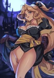 1girls big_breasts blonde_female blonde_hair blonde_pubic_hair blue_eyes bodice bottomless bottomless_female breasts castlevania castlevania:_symphony_of_the_night elbow_gloves exposed_pussy exposing_self female female_focus female_only gloves konami large_breasts licking licking_lips licking_own_lips lifting_shirt light-skinned_female light_skin long_hair maria_renard maria_renard_(sotn) night night_sky pubes pubic_hair pubic_tuft pussy ribbon ribbon_in_hair sash self_exposure solo solo_female solo_focus vagina very_long_hair waist_sash z0mbieraptor zombiraptor