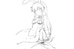 1girls artist_name big_breasts breasts bunny_ears bunny_girl bunnysuit busty cleavage covered_navel female female_only fingerless_gloves gloves hair_ribbon highres king_of_fighters large_breasts leotard long_hair mermaid monochrome monster_girl nakoruru ribbon samurai_shodown sideboob sketch smile snk solo swimsuit traditional_media very_long_hair voluptuous