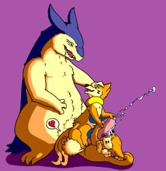 absurd_res ambiguous_gender anal animal_genitalia balls balls_on_back big_balls big_penis blue_body bodily_fluids buizel cock_sandwich cream_belly cum cum_on_face cum_string cumshot ejaculation erection feral flygon_(artist) foursome generation_2_pokemon generation_4_pokemon genital_fluids genitals group group_sex hand_on_balls hand_on_head head_on_balls hi_res hug huge_balls huge_cock hugging_another hugging_penis licking licking_cum looking_back male male/male mammal mustelid nintendo oral orange_body penis pokemon pokemon_(species) rimming ripparu sex sheath size_difference tongue typhlosion