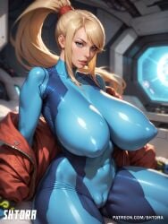 ai_generated big_breasts bodysuit breasts cameltoe erect_nipples huge_breasts large_breasts metroid perky_breasts pointy_breasts puffy_areola puffy_nipples samus_aran shtora skin_tight thick_thighs torpedo_breasts zero_suit_samus