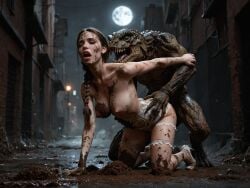 1boy 1girls ai_generated female_human female_human/male_feral female_human/male_monster feral_on_female feral_on_human full_moon interspecies interspecies_sex male_feral male_feral/female_human male_monster monster monster_on_female monster_on_human monster_penetrating noone3d petite slim slim_waist