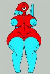 ai_generated arms_behind_back bedroom_eyes big_breasts blue_stockings civitai female nipples pokémon_(species) pokemon pokemon_(species) porygon pussy solo stockings thick_thighs wide_hips