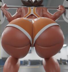 3d ass ass_focus booty_shorts bubble_butt dark_hair mario_(series) princess_daisy scrag_boy shorts tan_body training vensaku