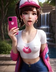 3dcg ai_generated d.va nipple_bulge overwatch selfie skindentation