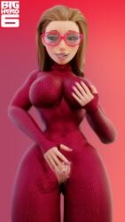 1female 3d 3d_(artwork) 3d_model big_ass big_breasts big_hero_6 blonde_female blonde_hair disney female honey_lemon large_ass pixar pussy pussy_juice smile vtmeen wide_hips