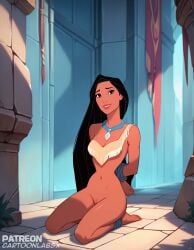 1girls accurate_art_style ai_generated cartoon cartoony commission disney disney_channel disney_princess disney_xd female female_only human naked naked_female nude nude_female patreon pocahontas pocahontas_(character) princess