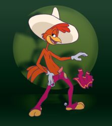 1boy anthro avian belt bird break chicken clothed clothing discarded_clothing disney erection flat_colors hat headgear ladysomnambule looking_at_viewer male male_only open_pants panchito_pistoles penis seductive solo sombrero tapering_penis the_three_caballeros topless undressing