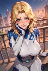 1girls ai_generated blonde_female blonde_hair blonde_hair blue_eyes blush blush bodysuit busty city curvy cute cute_face embarrassed embarrassed_female fantastic_four hand_on_face hi_res large_breasts light-skinned_female light_skin looking_at_viewer marvel marvel_comics marvel_rivals medium_hair outdoors senzoai smile solo solo_female solo_focus stable_diffusion sue_storm tagme thick_thighs