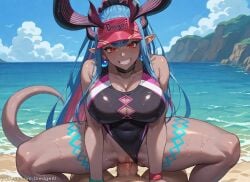 1boy 1boy1girl 1girls ai_generated beach belly_button blue_hair breasts bursting_breasts cleavage cleavage_cutout covered_breasts cowgirl_position dark-skinned_female dark_skin demon demon_girl demon_horns demon_tail dominant_female dredgeai earrings fate/grand_order fate_(series) female female_focus female_on_top female_penetrated grey_body grey_skin hat horn horns huge_breasts huge_cock human humanoid ibuki_douji_(fate) ibuki_douji_(swimsuit_berserker)_(fate) jewelry large_breasts large_penis long_hair looking_at_viewer markings multicolored_hair ocean one-piece_swimsuit penetration penile_penetration penis pink_hair pointy_ears pov pussy red_eyes riding_penis sex shiny_skin smiling smiling_at_viewer straddling sweat sweatdrop sweating swimsuit swimwear tail tattoo tattoos teeth teeth_showing thick_thighs thighs tight_clothing tight_fit vagina vaginal_penetration vaginal_sex veiny_penis water