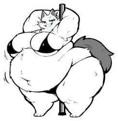 anthro bbw bikini deadsector fat feline green_eyes home_(off_fangame) jozlyn off_(game) self_upload stripper stripper_pole