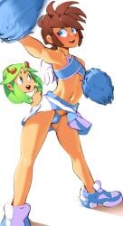 1boy 1girls 2020 2d angel angel_wings blushing bulge cheerleader combos-n-doodles crossdressing femboy kid_icarus midriff navel palutena panties pit_(kid_icarus) simple_background sweat twink