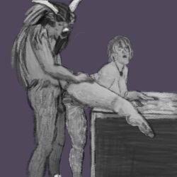 1girls anthro_penetrating anthro_penetrating_human balls beastman beastman_(warhammer) black_and_white crossover female female_on_anthro horns human human_on_anthro jimothy_greene monochrome satyr straight tagme vaginal_penetration warhammer_(franchise) warhammer_40k warhammer_fantasy